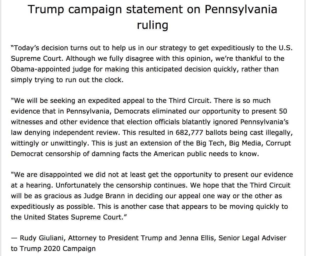 Pennsylvania Judge Throws Out Trump Campaign Lawsuit,
Setting Stage For Supreme Court Showdown 1