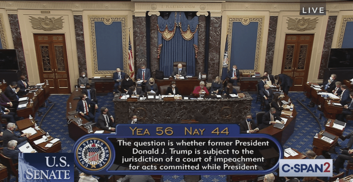 BREAKING: Senate Votes 56-44 That Second Impeachment Trial
of President Trump Is Constitutional 1