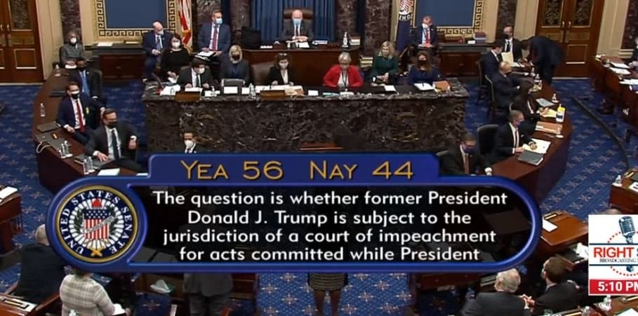 Breaking: Senate Votes 56 to 44 to Proceed with Impeachment
Trial of Private Citizen Donald J. Trump – 6 Republicans Join All
Democrats on Vote 1