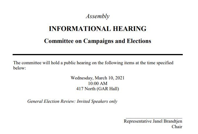 Wisconsin Lawmakers to Hold General Election Review Hearing
on Wednesday Following News that Democrat Operative Given Keys to
Absentee Ballot Counting Room – 10 AM Central 1