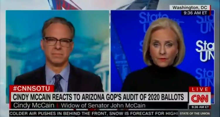 “The Election is Over” – Trump Hater Cindy McCain Trashes
Arizona Election Audit, “Ludicrous” (VIDEO) 1
