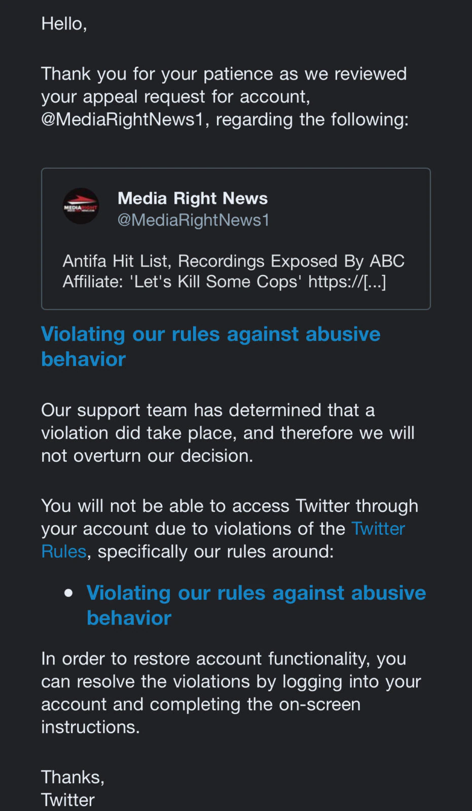 Twitter Censors Independent Media Outlet for Reporting on
ANTIFA’s Boast to ‘Kill Some Cops’ 1