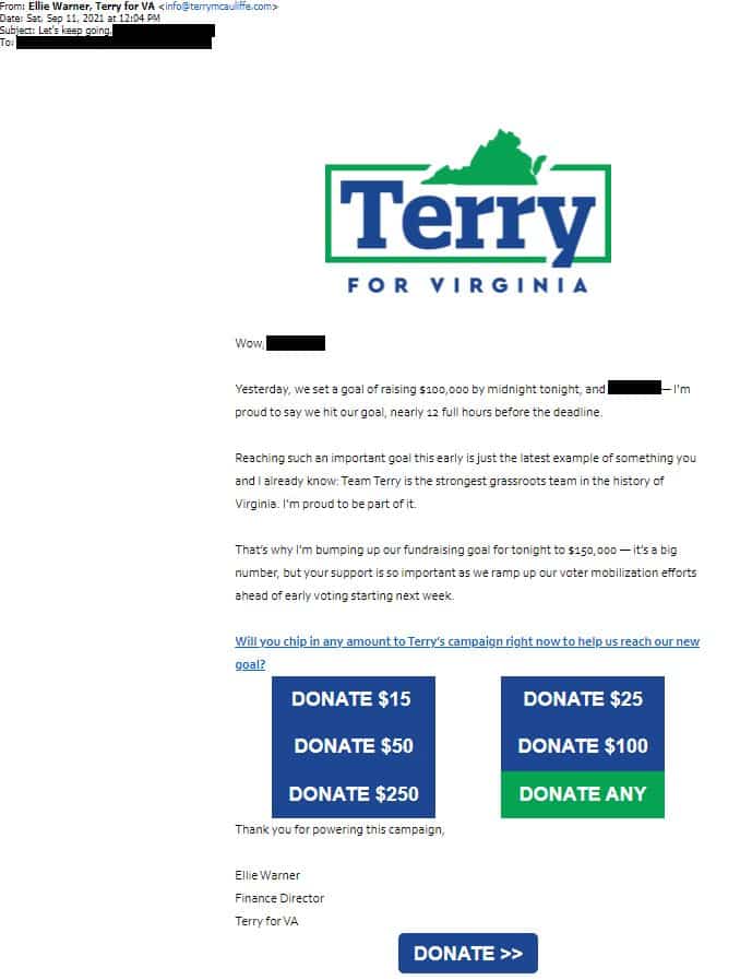 Virginia Democrat Terry McAuliffe Solicits Campaign
Donations on 9/11 1