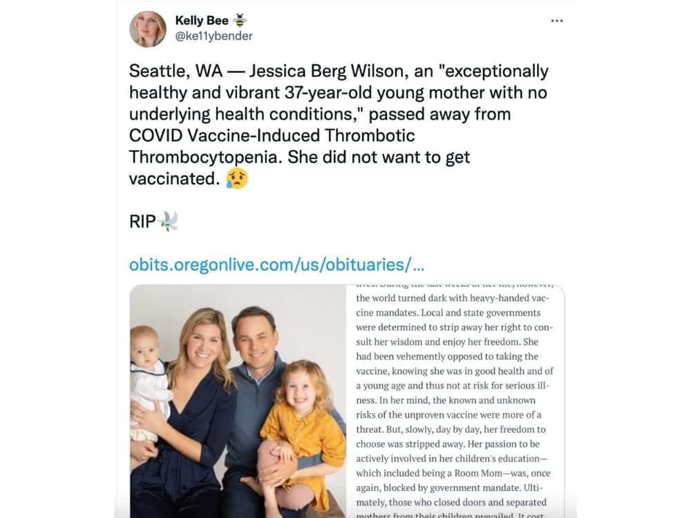 Twitter Censored Obituary Of Mother Whose Family Said She
Died Of Complications From COVID Vaccine 1